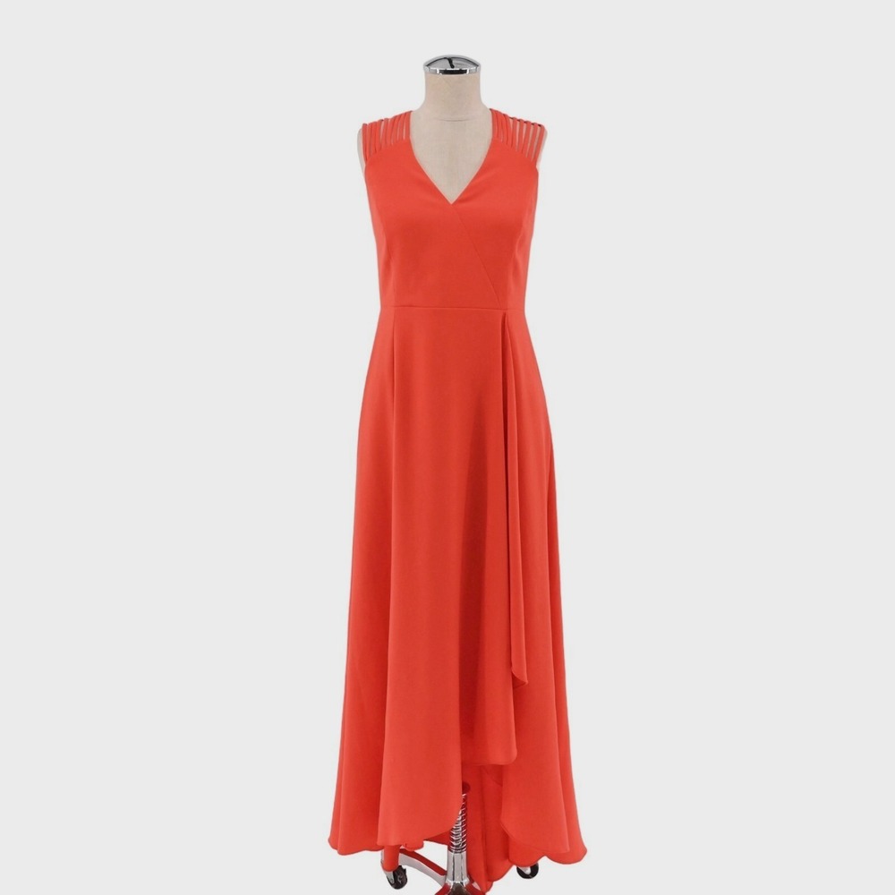 HALSTON HERITAGE Orange High Low Dress Size 2 Glamorous Formal Gown Elegant HOCO